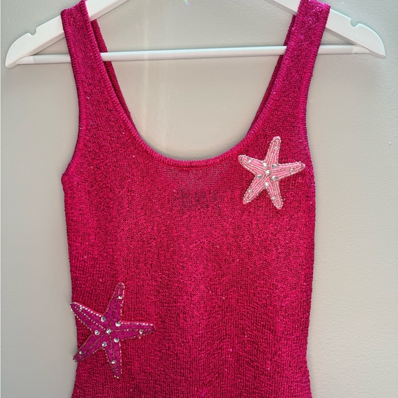 New White Fox Gen Z Love Sequin Starfish Knit Mini Dress Pink Size S - Picture 3 of 9